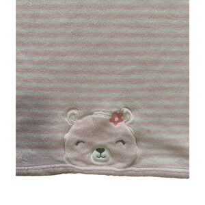 Carters Just One You Pink Stripe Teddy Bear Flower Bow Baby Blanket Lovey Kids